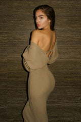 Deep V Backless Knit Sweater Dress