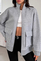 Slim Fit Casual Bomber Jacket Grey / S