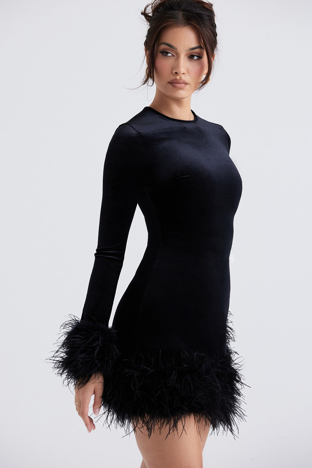 Knit Fuzzy Cuff Hem Cocktail Dress