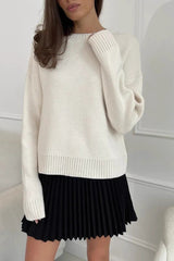 Loose Basic Knit Pullover Sweater White / M