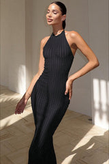 Halter Neck Bodycon Maxi Sweater Dress