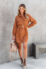 Corduroy Belted Pocket Detail Overcoat