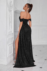 Beaded Bustier High Slit Formal Dress
