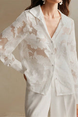 Casual Jacquard Turtleneck Blouse