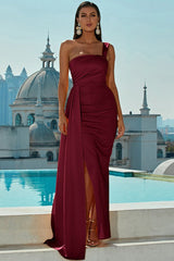 Asymmetrical One Shoulder Slit Party Dress