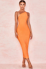One Shoulder Backless Party Dress S / Orange