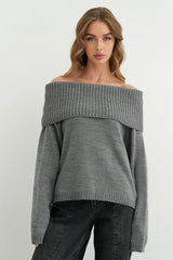 Solid Color Off Shoulder Knitted Sweater