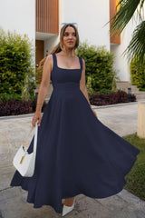 Solid Square Neck Sleeveless Cocktail Dress S / Blue