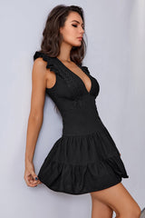Backless High Waist Ruffle Cocktail Dress S / Black