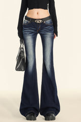 Stretchy Low Waist Flare Jeans Dark Blue / XS