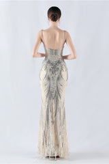 Boned Sequin Embroidered Formal Dress