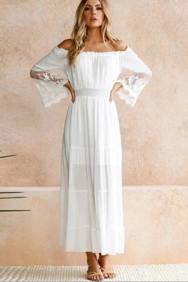 Flare Sleeve Off Shoulder Boho Dress