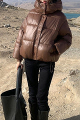 Cropped Plush Lined Oversized Puffer Jacket