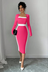 Color Block Panel Bodycon Cocktail Dress S / Pink
