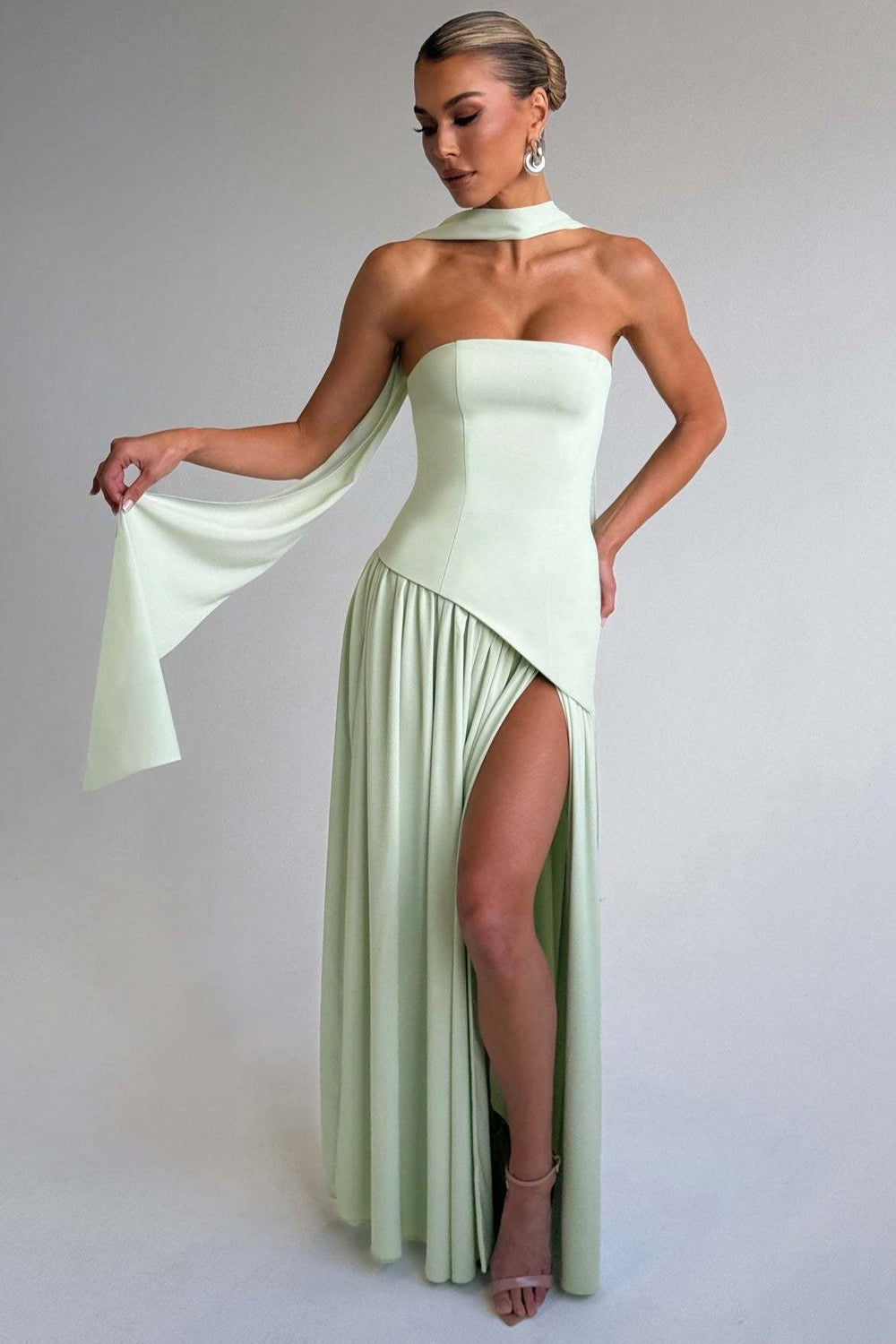 Solid Bustier High Slit Formal Dress
