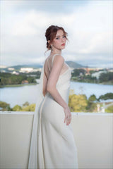 Elegant Satin Slant Neck Sheath Formal Dress