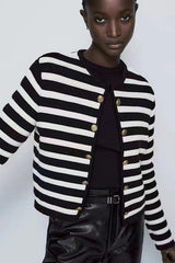 Classic Stripe Knit Cardigan Black / XS