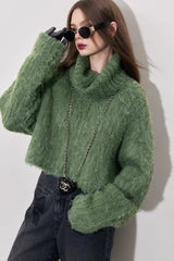 Cropped High Neck Pullover Sweater