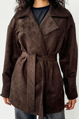 Vintage Brown Suede Tie Waist Overcoat