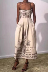 Embroidered Spaghetti Strap Boho Dress