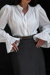 Jacquard Puff Sleeve Blouse