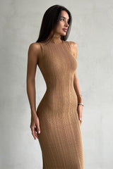 Sleeveless Turtleneck Knit Sweater Dress