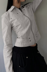 Zip Up Solid Color Utility Jacket Ivory / S