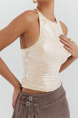 Halter Sequin Back Tie Tank Top