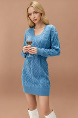 V-Neck Cable Knit Sweater Dress