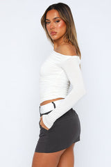 Off Shoulder Ruffled Long Sleeve Knit Top