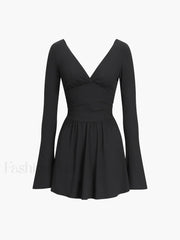 Effortless Plunge Graceful Skater Short Dress Dresses