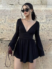 Effortless Plunge Graceful Skater Short Dress Dresses