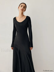 Effortless Satin Long Trendy Sleeve Long Dress Dresses