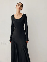 Effortless Satin Long Trendy Sleeve Long Dress Dresses