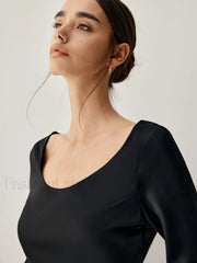 Effortless Satin Long Trendy Sleeve Long Dress Dresses