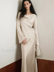 Elegant Cowl Neck Trendy Long Sleeve Blouse Blouses