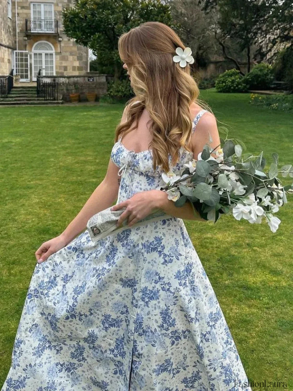 Elegant Floral Print Spaghetti Strap A Line Floral Dress