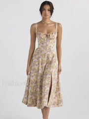 Elegant Floral Side Split Floral Dress