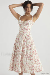 Elegant Floral Side Split Floral Dress white red / S