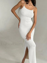 Elegant Knitted Long White Backless Bodycon Lace Up Slit Maxi Dress