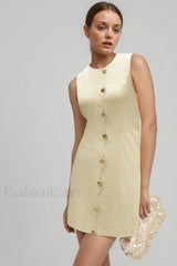 Elegant Sleeveless Buttoned Bodycon Work Dress