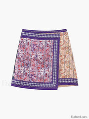 Embroidered Asymmetric Graceful Floral Mini Skirt Skirts