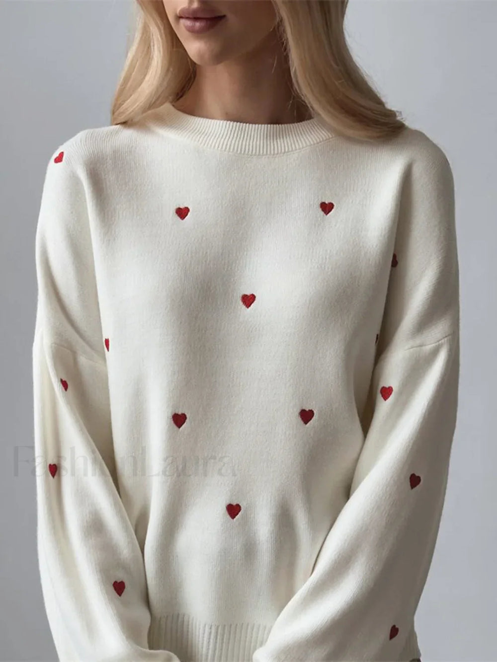 Embroidered Heart Graceful Oversized Knit Sweater Sweaters L