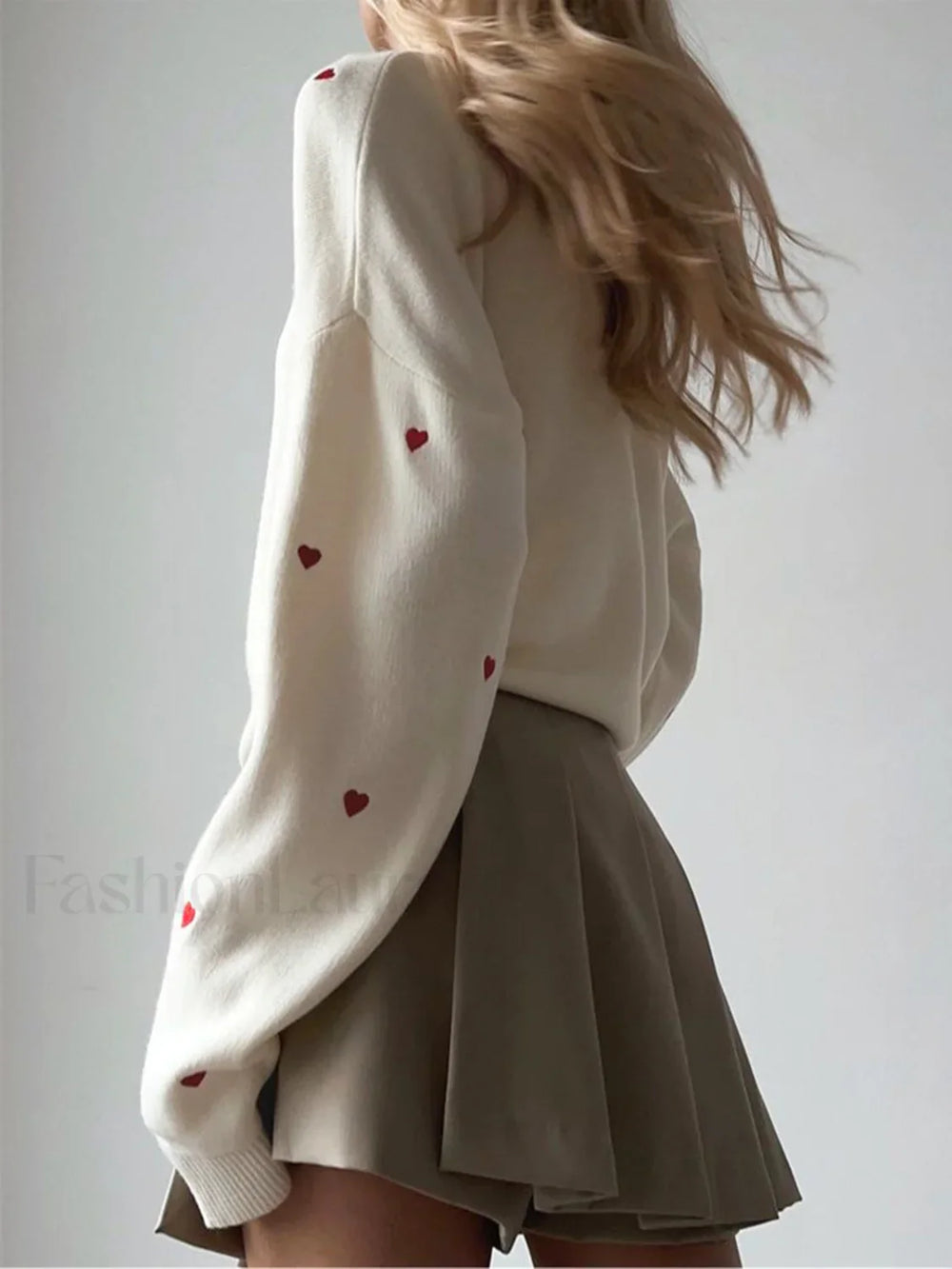 Embroidered Heart Graceful Oversized Knit Sweater Sweaters L