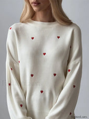 Embroidered Heart Graceful Oversized Knit Sweater Sweaters L