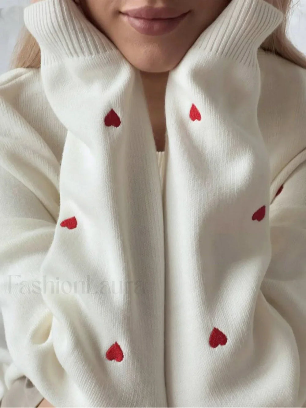 Embroidered Heart Graceful Oversized Knit Sweater Sweaters L
