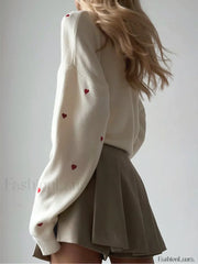 Embroidered Heart Graceful Oversized Knit Sweater Sweaters L