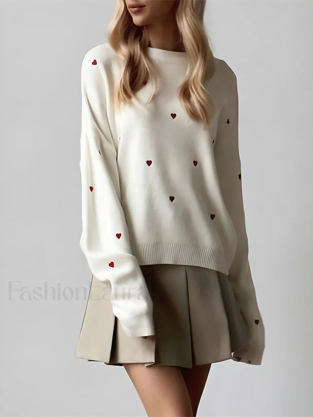 Embroidered Heart Graceful Oversized Knit Sweater White / XS Sweaters L