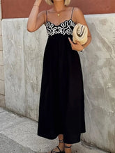 Embroidered Shirred Spaghetti Strap Long Dress Black / XS Dresses