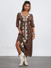 Embroidered Tie Waist Boho Dress